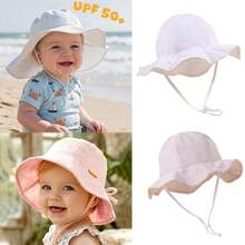 柔软婴儿防晒帽，UPF 50+，可调节女童沙滩渔夫帽，幼儿夏季遮阳帽 - 彩色 - 查看 1