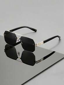 一副男士无框不对称多边形时尚眼镜，金属材质，带防护功能，风格轻盈奢华，兼具实用性和时尚感，双梁设计，适合街头穿着。 - 彩色 - 查看 5