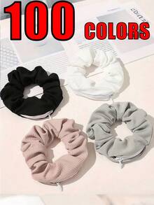 1pc Multifunctional Headband With Hidden Zipper Pocket - Fleece Hair Scrunchie, Minimalist Solid Color Hair Tie With Concealed Storage Pocket, Soft Striped Knit Fabric Hair Band, Durable Elastic, Hidden Pocket Headband, Suitable For Storing Keys, Cash, Lipstick And Other Small Items, Multipurpose Storage Bag, Travel Essential - Multicolor - View 2