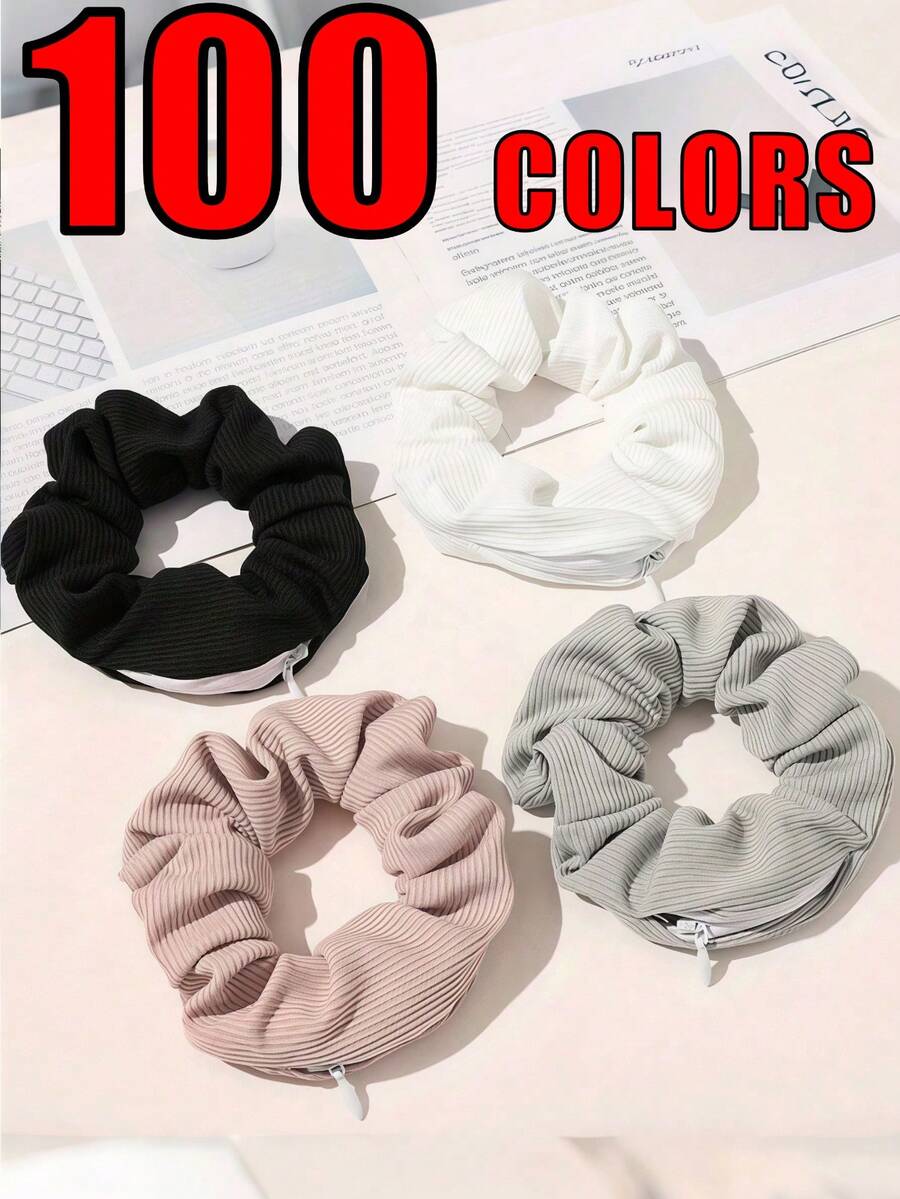 1pc Multifunctional Headband With Hidden Zipper Pocket - Fleece Hair Scrunchie, Minimalist Solid Color Hair Tie With Concealed Storage Pocket, Soft Striped Knit Fabric Hair Band, Durable Elastic, Hidden Pocket Headband, Suitable For Storing Keys, Cash, Lipstick And Other Small Items, Multipurpose Storage Bag, Travel Essential