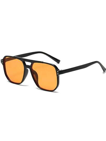 1 Pair Men's Double-Bridge Square Frame Plastic Glasses, Retro Classic Style, Super Lightweight, Light Blue & Orange, Fashionable For Traveling, Vacation, Daily Wear, Beach, Outdoor