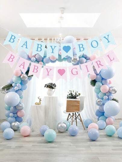 1pc Pink & Blue Plaid Gender Reveal Pennant Banner, Baby Boy Baby Girl Party Decorations, Wall Decor, Suitable For Birthday Party, Baby Shower