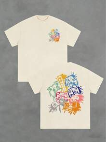 [Cotton T-Shirt] Tween Boy Colorful Game Console Cartoon Print Pullover Crew Neck T-Shirt, Spring/Summer/Autumn Student Young Children's Short-Sleeve Top - Perfect For Play And Casual Outings. A Fun And Colorful T-Shirt That Inspires Every Child's Imagination. Suitable For Sporty Boys' Everyday Wear, Street Style, And School Uniforms. - Màu be - Xem 4