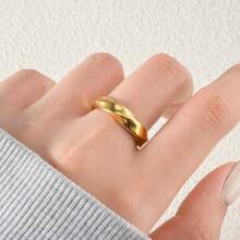 1 pieza Anillo de diseño ondulado minimalista de 18K oro, talla 8, estilo casual, accesorio de moda unisex para uso diario y de fiesta, joyería de pareja - Dorado - Ver 3