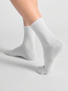 5/10 Pairs Unisex Solid Color Mid-Calf Socks, All Season - Multicolor - View 3