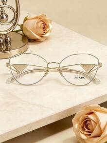 Prada 1 Pair GUCCI Transparent Square Decorative Fashion Glasses, Inlaid With Gold Metal Frames And Artistic Landscape Patterns, Suitable For Reading, Entertainment, Computer Use, School And Daily Decoration - Gold - View 4
