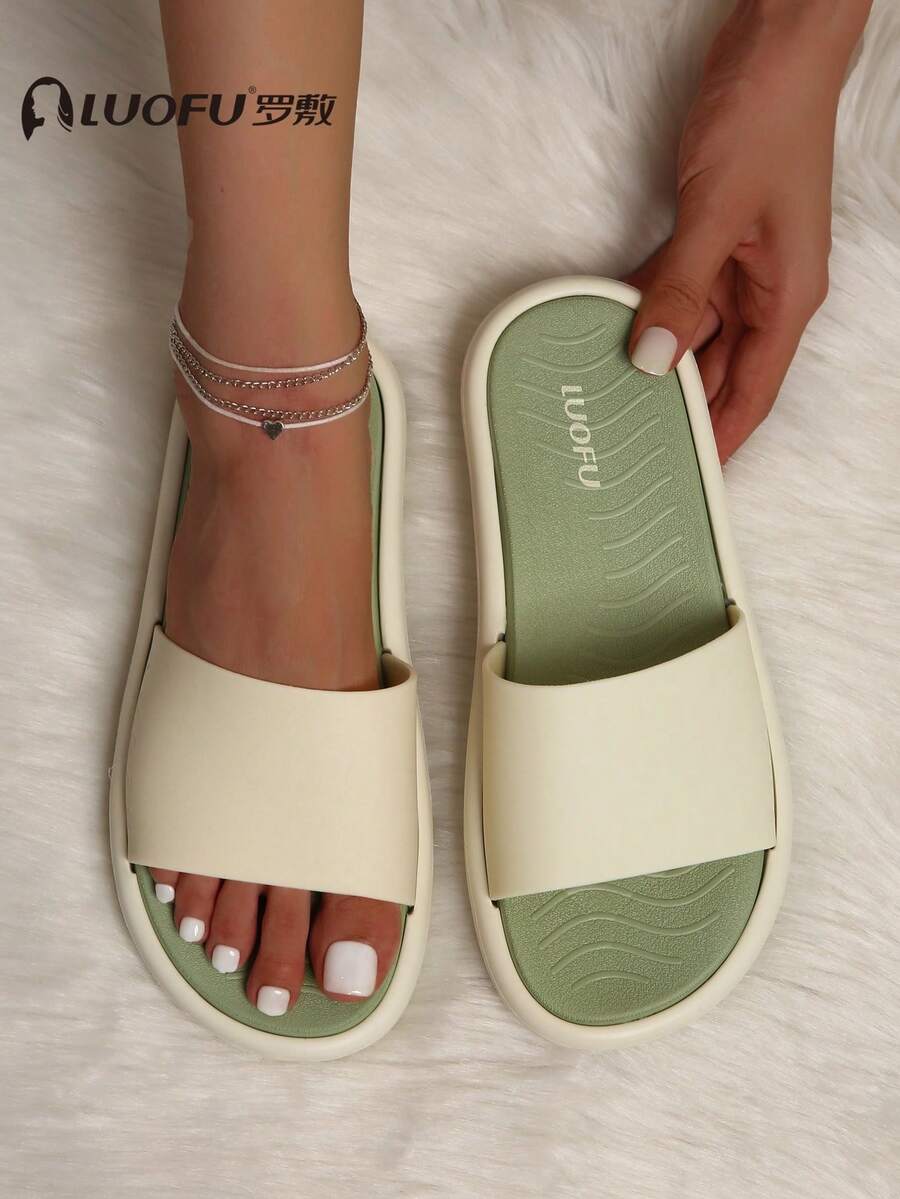 luofu 罗福新款夏季时尚简约女士室内防滑浴室拖鞋，厚橡胶底户外女士沙滩凉鞋