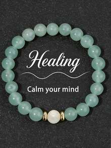 YAUKIA 1Pc Women'S Bohemian Natural Jadeite Stone Bracelet, Calming And Healing, Stretch Jewelry, Ideal For Daily Wear - Multicolor - View 1