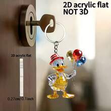 Disney 2D Plane, 1 Cute Duck Balloon Acrylic Keychain - Cute Rhinestone Little Duck, Suitable For Car Keys, Backpack (Valentine's Day Gift) - Cute Anime Keyring, 2D Plane - Multicolor - View 3