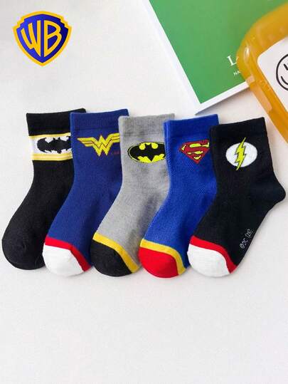 DC Comics 5 Pairs Of Genuine DC Children's Socks - Superhero Mesh Children's Mid-Calf Socks - Korean Version Cartoon Boys' Summer Socks - Breathable Baby Student - Student Baby Socks - Floor Socks