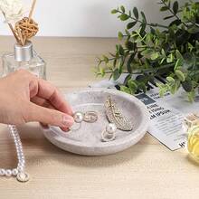 Tray Natural TraVe..Rtine Trinket Dish Entry Table Nightstand Organizer Bowl Decorative Round Ring Holder For Necklace Earrings Candles Key Plate Home Decor - Gray - 查看 3