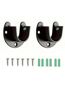 4个不锈钢U型衣柜挂杆支架，25毫米，黑色，适用于衣柜杆插槽、衣柜轨道末端支架、窗帘杆支架 - 黑色 - 查看 5