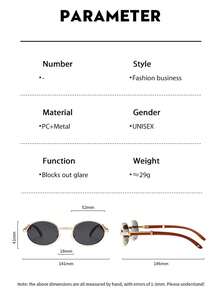 1 Pair New Retro Oval Frame Fashion Fashion Glasses, Wooden Grain Temple Design, Suitable For Outdoor Activities - C1 Gold Frame Transparent - View 4