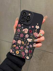 Funda de teléfono con impresión UV de fondo negro con flor de estampado floral disperso, apta para iPhone 17-11 Pro Pro Max Plus y Series, regalo para todas las ocasiones, versión internacional, no la versión nacional - Multicolor - Ver 3