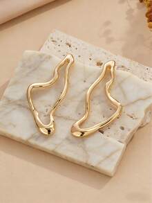 1 Pair Of Simple And Unique Gold Irregular Rings Drop Earrings For Women - Gold - View 1