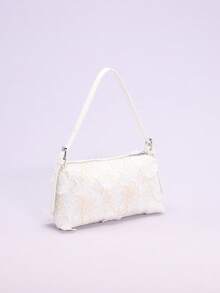 1 chiếc túi baguette bằng vải lanh phối lưới họa tiết hoa trắng, chất liệu cao cấp, thích hợp đeo vai/túi dưới cánh tay, phối cùng váy dài và trang phục đi biển (Họa tiết hoa được cắt ngẫu nhiên). - trắng - Xem 3