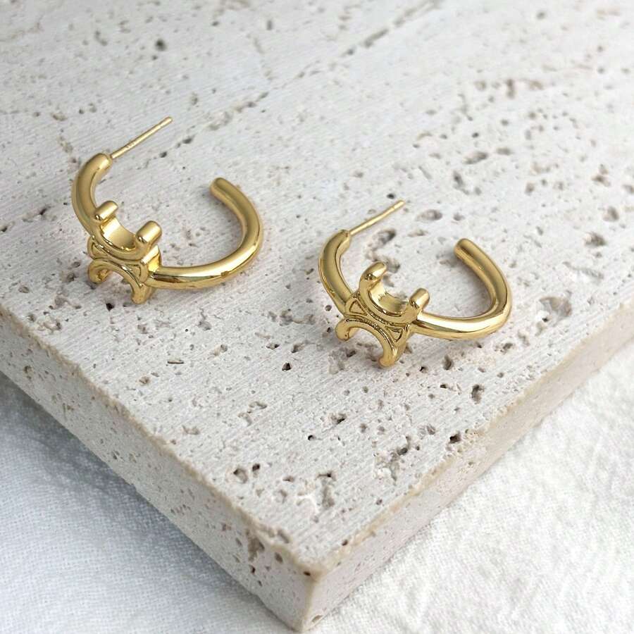 Arc De Triomphe Inspired Luxury Niche Design Elegant Gold Earrings, Copper Plated Hoop Earrings - Kaimen Hoop Earrings - View 1