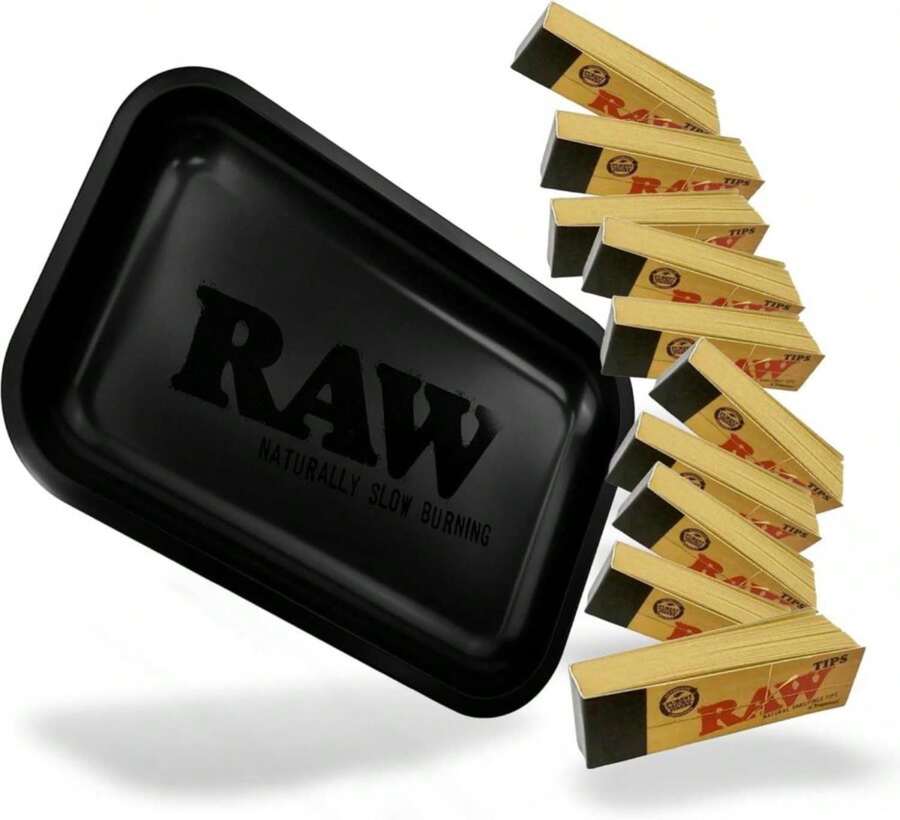 RAW Matter Black Tray Small 108" X 68"+ RAW Original Roll-Up Tips - 10 Pack - 50 Tips Per Pack - White - View 1