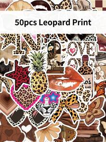 50pcs Fashion Leopard Print Creative Stickers DIY Guitar Luggage Refrigerator Water Cup Planner Supplies Decorative Laptop Personalization Stickers - Multicolor - View 2