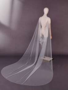 1条2.5米长薄纱围巾披肩，V领设计，饰有珍珠链，简约优雅，是女士婚纱的理想配饰，也适合正式场合、晚宴和派对。 - 彩色 - 查看 3