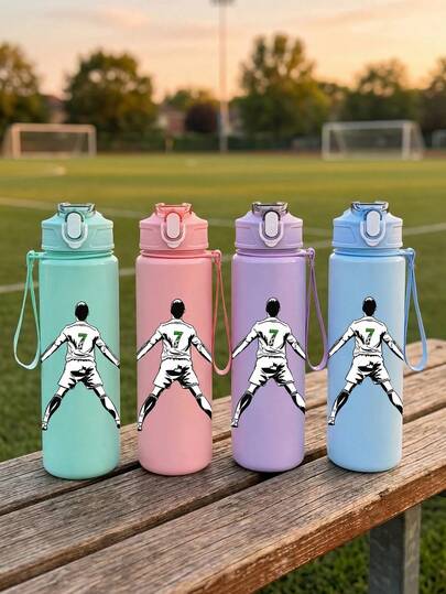 This Football-Themed Plastic Water Bottle , Total Capacity Of 750ml/25oz. Made Of Durable PC Material, It Features A Leak-Proof Pop-Out Cap And A Lanyard. The Unique Football-Themed Print Design Makes It Perfect For Match Days, Car Water Bottles, Office Desktops And Also An Ideal Valentine's Day And Birthday Gift.