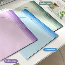 Vibrant Ombre L-Shaped File Folder, Durable Material, Large Capacity For Exam Papers Organization, Suitable For School Supplies, Office And Home - Transparent Plastic File Bag With Label Slot | Essential Back-To-School Tool - Multicolor - View 4