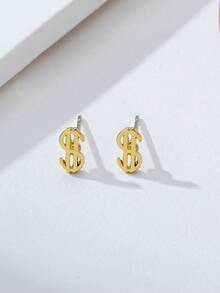 1 Pair Fashionable Minimalist Dollar Sign Earrings For Women - Yellow Gold - View 2