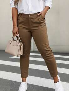 HOMEYEE Pantalon rétro décontracté pour femmes, élégant pour les vacances, le travail et l'usage quotidien, tailles grandes - Tabac - Voir 9