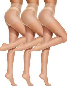 1/3/6 Pairs Women Silk Stockings, Sexy Ultra-Thin Pantyhose, Disposable Tights, Fashionable Leggings, Suitable For Workplace, Holidays, Parties, Outings, Formal Occasions, And Daily Wear - 杏色 - 查看 7