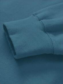 Women's Blue Hooded Pullover Sweatshirt With Drawstring & Pockets, Long Drop Shoulder Sleeve, Casual Regular Fit, Warm Lined Knitted Fabric,Outdoor - Peacock Blue - View 4