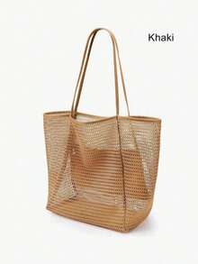 1pc Bohemian Mesh Beach Tote Bag, Large Capacity Multipurpose Travel & Cosmetic Organizer - 棕色網眼沙灘包/1個 - 查看 10