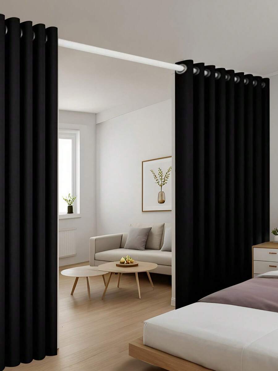 Cortina divisória blackout estilo clássico (1 peça) - Painel superior com ilhós para privacidade e isolamento acústico - Tecido liso de poliéster de alta precisão para porta de pátio ou quarto - Cortina sem cordão com tema campestre para todas as estações, ideal para quarto e sala de estar. - Preto - Ver 1