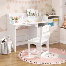 Juego de computadora y Silla para niños, computadora de Estudio para niños con Cabina, gabinete de Almacenamiento, Mesa Estudio de Madera para niños, computadora de Escritura para. - Blanco - Ver 1