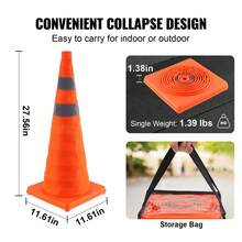 Safety Cones, 4 Pack 28 Inch Collapsible Traffic Cones, Construction Cones With Reflective Collars, Wide Base And A Storage Bag, For Traffic Control, Driving Training, Parking Lots - 4 Pack - View 3