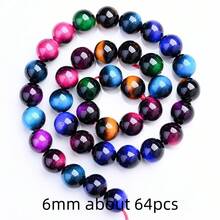 1串6/8/10毫米天然虎眼石珠子，彩色天然玛瑙宝石隔珠，散珠，适用于珠宝制作DIY时尚手链、项链、耳环 - 虎眼石 - 查看 17