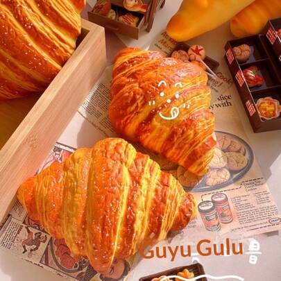 2pcs 2026 New Squishy Realistic Bread Croissant Slow Rebound Toy, Soft Squeeze Food Bread Model, Perfect Gift For Birthday, Holiday, Halloween, Christmas, Valentine's Day