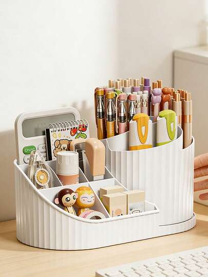 1PC Multi-Functional, Large-Capacity Rotating Desktop Organizer Is Suitable For Use In Offices, Schools, And Homes. It Can Store Pens, Makeup Tools, Office Supplies, And Skincare Products. Its Sturdy Structure Prevents Tipping, Making It An Ideal Choice For Organizing Work Areas, Study Areas, And Dressing Tables. It Is A Practical Solution For Maintaining A Clean And Efficient Environment.