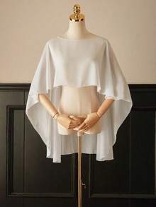 1pc Short Chiffon Bridal Cape, Women Pullover Shawl To Pair With Dress And Vest Fall Clothes Women - 黑色 - 查看 2