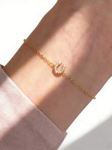 1 chiếc dây chuyền bạc S925, mặt dây chuyền hình chữ U đính đá Zirconia, kiểu dáng tối giản Nhật Bản, mạ vàng 14K, thích hợp để đeo hàng ngày. - Vàng - Xem 4