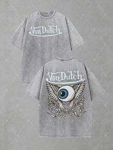 Van Dutch Motorcycle Wing City Tour Graphic Men's Vintage Washed Oversized Crew Neck Short Sleeve T-Shirt - Vintage Washed Soft Cotton For Travel & Daily Casual, Perfect Gift For Brand Collectors, Camisas Para Hombre, Men's Graphic Tee Streetwear - Xám - Xem 1