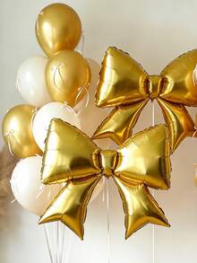 12pcs Large Gold Bow Foil Balloons, Gold & Macaron Color Latex Balloon Set, Includes Ribbons & Glue Dots For DIY, Suitable For Wedding, Engagement, Anniversary, Princess Party, Birthday Party Decoration - Gold - View 3