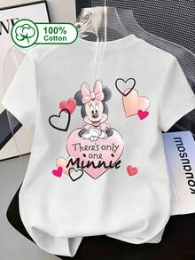 Disney Women's Casual Everyday 100% Cotton Short-Sleeve T-Shirt, Featuring A Print Of Mickey Mouse Lying On A Pink Heart. . Suitable For Dates, Valentine's Day, Daily Outings, And Visits To Disneyland White - White - View 1