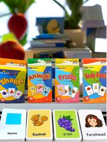 36 Stück Vokabelkarten für frühe Bildung, geeignet für Säuglinge und Kleinkinder, enthält hochfrequente visuelle Wortkarten für Vorschule und Lernen zuhause, lustige geometrische Formen, Tiere, Früchte und Körperteile Vokabular Karten, ein interessantes Lerngeschenk für Kinder - Verschiedenfarbig - Übersicht 5