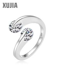 XUJIA 1pc 925 Sterling Silver 2.0 Carat Moissanite Ring, Two 6.5mm Round Moissanite Stones, Women's Wedding Engagement Ring, Anniversary Gift, Bridal Wedding Gift - RMO-221 - View 2