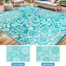 Pauwer Outdoor Rug Waterproof, Reversible Plastic Straw Rug RV Camping Rug, Indoor Outdoor Patio Mat, Outside Carpet For Porch,Deck,Camper,Balcony,Backyard,Picnic - Hoa/Xanh lam - Xem 2