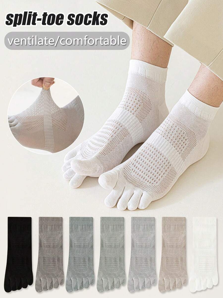1/2/3/6 Pairs Men's Multicolor Toe Socks, Five Finger Socks, Thin Mesh Breathable Fashion Minimalist Versatile Ankle Socks, Suitable For Spring And Summer - Multicolor - View 1