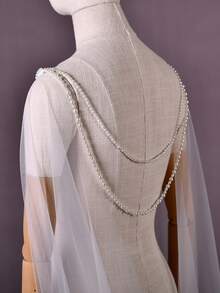 1条2.5米长薄纱围巾披肩，V领设计，饰有珍珠链，简约优雅，是女士婚纱的理想配饰，也适合正式场合、晚宴和派对。 - 彩色 - 查看 4