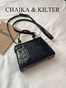 Túi xách nữ thời trang họa tiết vải thiều mùa hè mới, dây đeo vai điều chỉnh được, trang trí tối giản màu trơn với phụ kiện kim loại cao cấp, phù hợp cho công sở. - màu đen - Xem 12