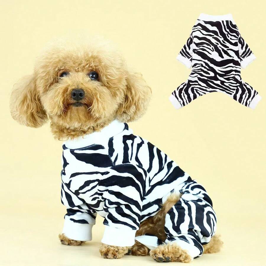 1pc Zebra Pattern Pet Clothes, Lightweight 4-Leg Cat Outfit, Anti-Shedding Pet Apparel For Spring & Autumn - Black and White - View 1