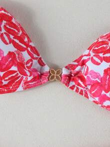 Women's Summer Beach Lip Print Halter Tie Sexy Date Party Bikini Swimsuit Set - Multicolor - View 4